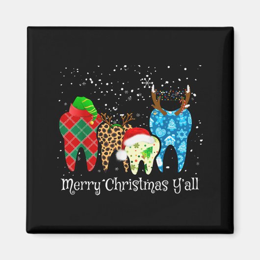 Dentist Teeth Santa Hat Leopard Plaid Dental Merry Magneet (Voorkant)