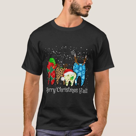 Dentist Teeth Santa Hat Leopard Plaid Dental Merry T-shirt (Voorkant)