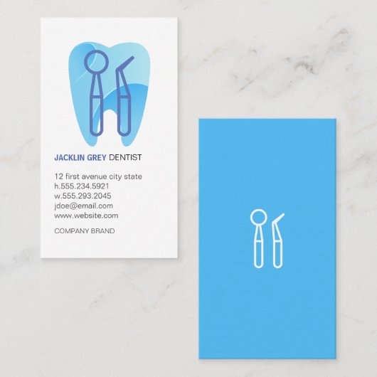 Dentist Tools en Tooth Logo Visitekaartje (Voorkant / Achterkant)