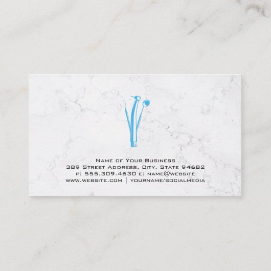Dentist Tools Logo | Achtergrond marmer Visitekaartje (Achterkant)