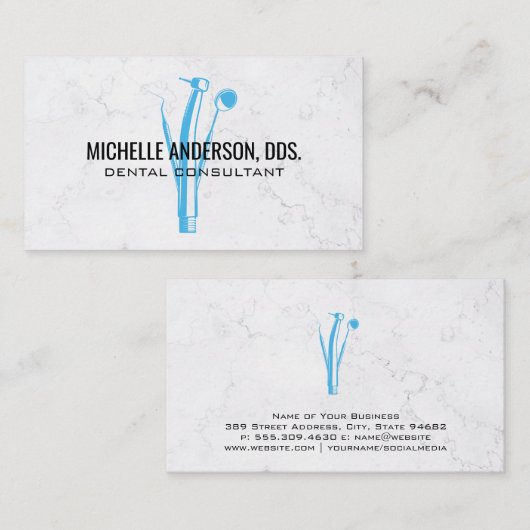 Dentist Tools Logo | Achtergrond marmer Visitekaartje (Voorkant / Achterkant)