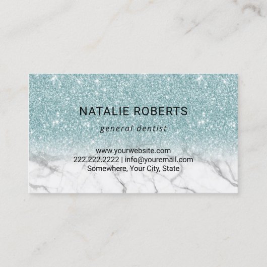 Dentist Tooth Blue Glitter Marble Dental Care Visitekaartje (Achterkant)