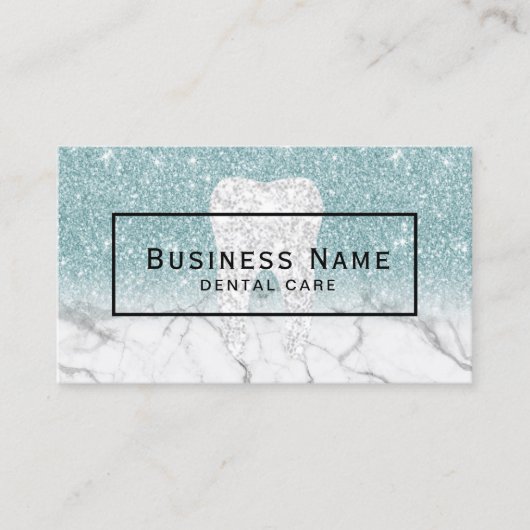 Dentist Tooth Blue Glitter Marble Dental Care Visitekaartje (Voorkant)