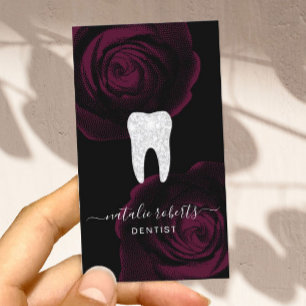 Dentist Tooth Burgundy Red Floral Dental Office Visitekaartje