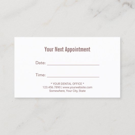 Dentist Tooth Logo Blush Pink Dental Appointment Afsprakenkaartje (Achterkant)