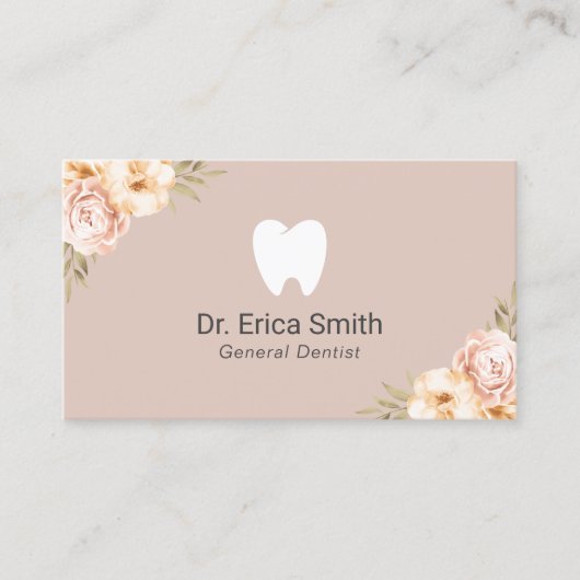 Dentist Tooth Logo  Floral Blush Dental Visitekaartje (Voorkant)