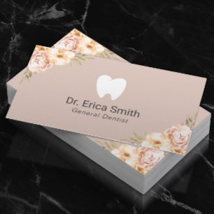 Dentist Tooth Logo Floral Blush Dental Visitekaartje