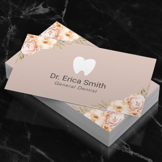 Dentist Tooth Logo Floral Blush Dental Visitekaartje