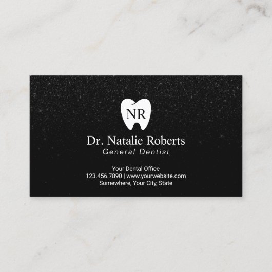 Dentist Tooth Logo Modern Black Glitter Dental Afsprakenkaartje (Voorkant)