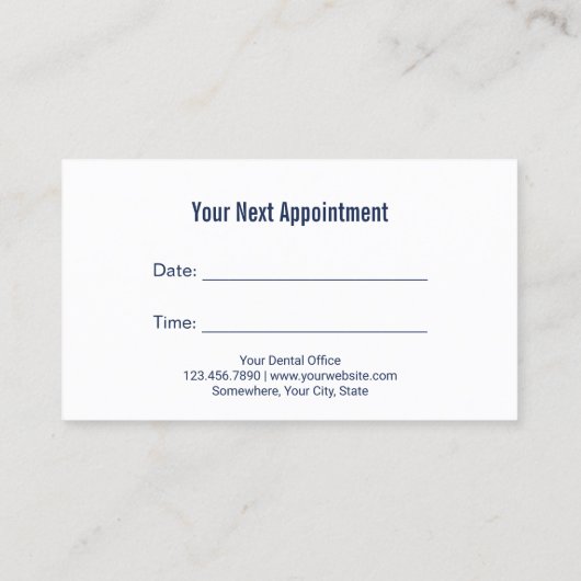 Dentist Tooth Logo Navy Blue Dental Appointment Afsprakenkaartje (Achterkant)