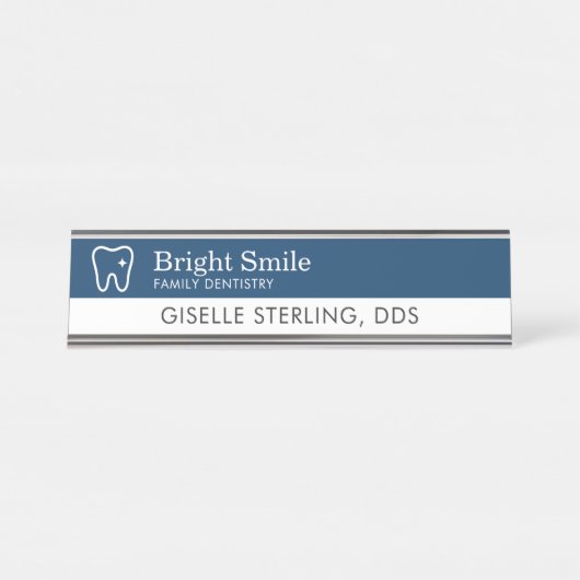 Dentist Tooth Logo Navy Blue Modern Office Bureau Naambordje (Voorkant)