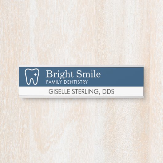 Dentist Tooth Logo Navy Blue Modern Office Deurbordje (Voorkant)