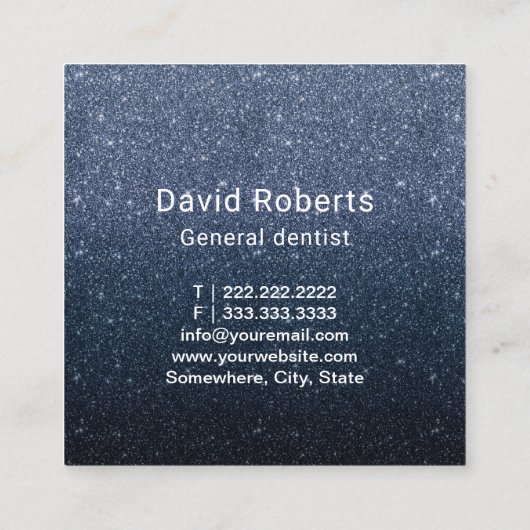 Dentist Tooth Modern Navy Blue Glitter Dental Vierkante Visitekaartje (Achterkant)