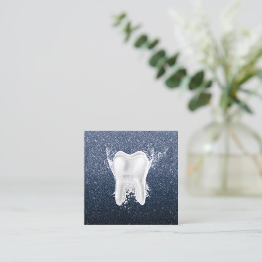 Dentist Tooth Modern Navy Blue Glitter Dental Vierkante Visitekaartje (Staand voorkant)