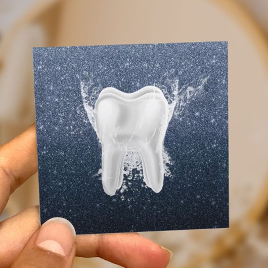 Dentist Tooth Modern Navy Blue Glitter Dental Vierkante Visitekaartje