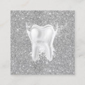 Dentist Tooth Modern Silver Glitter Dental Clinic Vierkante Visitekaartje (Voorkant)