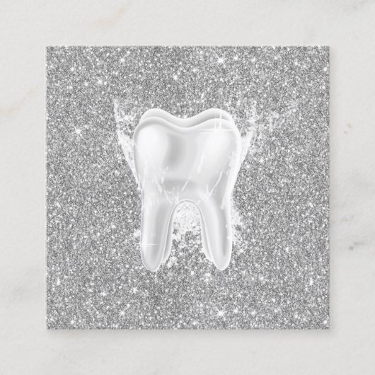 Dentist Tooth Modern Silver Glitter Dental Clinic Vierkante Visitekaartje (Voorkant)
