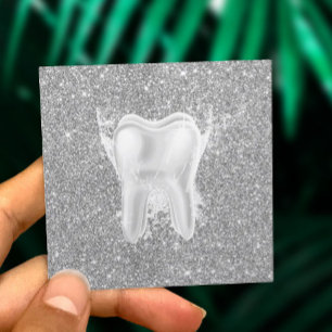 Dentist Tooth Modern Silver Glitter Dental Clinic Vierkante Visitekaartje