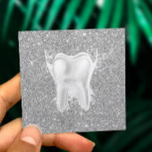 Dentist Tooth Modern Silver Glitter Dental Clinic Vierkante Visitekaartje