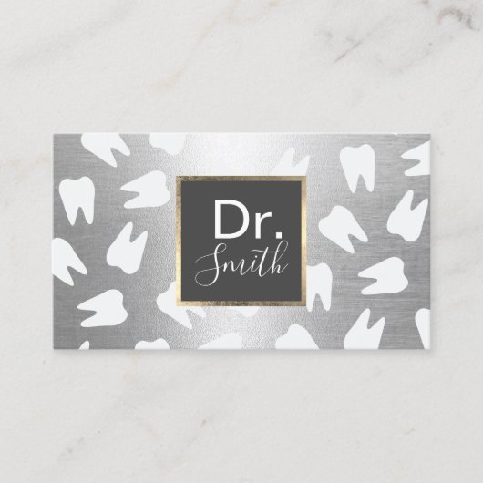 Dentist Tooth Pattern Moderne Silver Dental Care Visitekaartje (Voorkant)