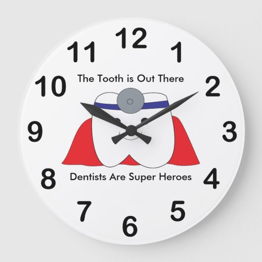 Dentist Tooth Super Hero Personaliseren Grote Klok (Voorkant)