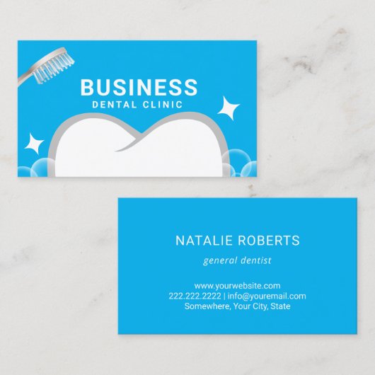 Dentist Tooth & Toothborstel Blue tandheelkundige  Visitekaartje (Voorkant / Achterkant)