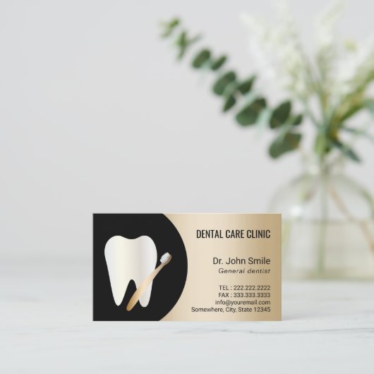 Dentist Tooth & Toothborstel Gold tandheelkundige  Afsprakenkaartje (Staand voorkant)