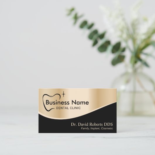 Dentist Tooth Typografie Moderne Gold Dental Care Afsprakenkaartje (Staand voorkant)