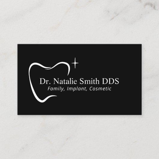 Dentist Tooth Typography Dental Office Plain Black Visitekaartje (Voorkant)