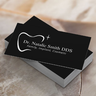 Dentist Tooth Typography Dental Office Plain Black Visitekaartje