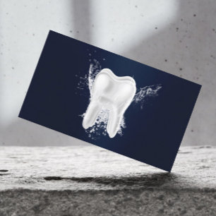 Dentist Tooth & Water Splash Navy Blue Dental Visitekaartje