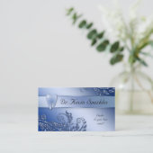 Dentist Visitekaartje Blue Sparkle Leaf Tooth Logo (Staand voorkant)