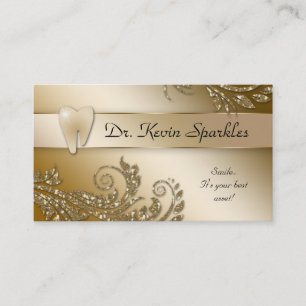 Dentist Visitekaartje Gold Sparkle Leaf Tooth Logo