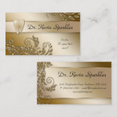 Dentist Visitekaartje Gold Sparkle Leaf Tooth Logo (Voorkant / Achterkant)