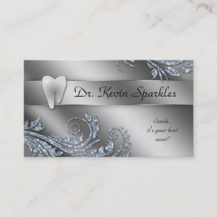 Dentist Visitekaartje Silver Sparkle Leaf Tooth