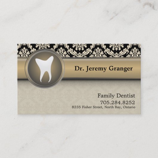 Dentist Visitekaartje - Tooth  beige & Gold (Voorkant)