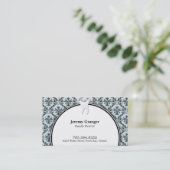 Dentist Visitekaartje - Tooth Damask Blue White (Staand voorkant)