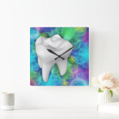 Dentist-wandklok met witte tand vierkante klok (Huis)