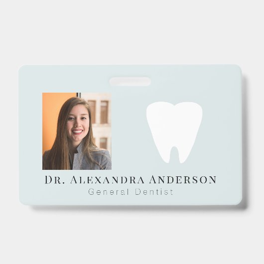Dentist White Teeth Light Blue ID Photo Badge (Front)