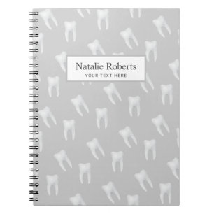 Dentist White Teeth Pattern Dental Office Grey Notitieboek