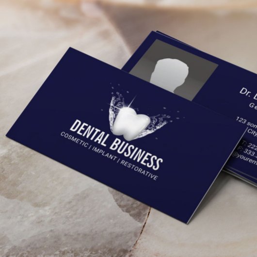 Dentist White Tooth Navy Blue Dental Care Foto Visitekaartje