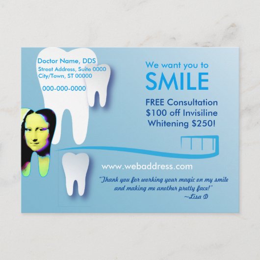 Dentistische Briefkaart: We willen dat je SMILE Briefkaart (Voorkant)