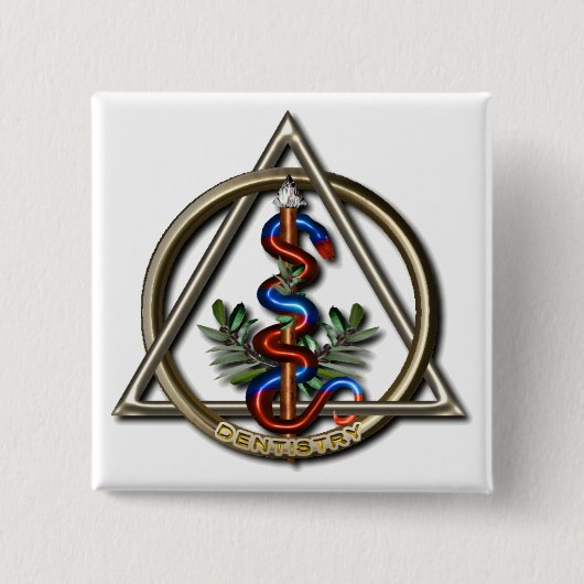 Dentistry Caduceus Vierkante Button 5,1 Cm (Voorkant)