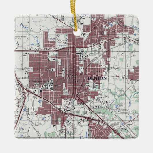 Denton Texas City Map Keramisch Ornament (Voorkant)
