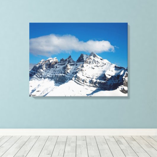 Dents du Midi Swiss Holiday Card Canvas Afdruk (Insitu (Houten vloer))