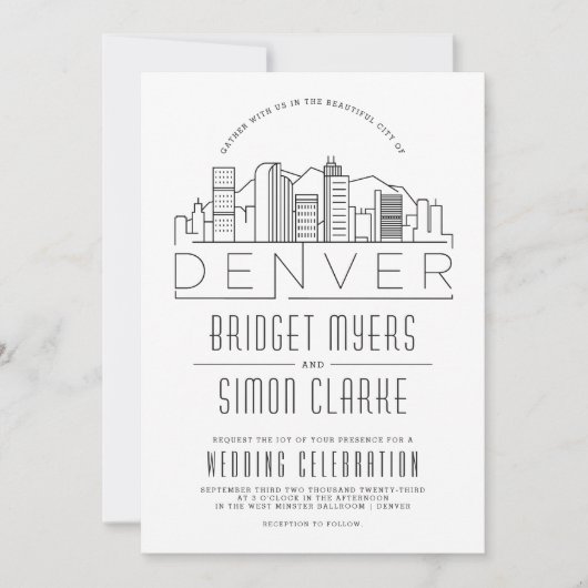 Denver + Bergen | Gestileerde skyline bruiloft Kaart (Voorkant)