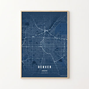 Denver Blauwe Kaart Print Colorado Poster Muurkuns