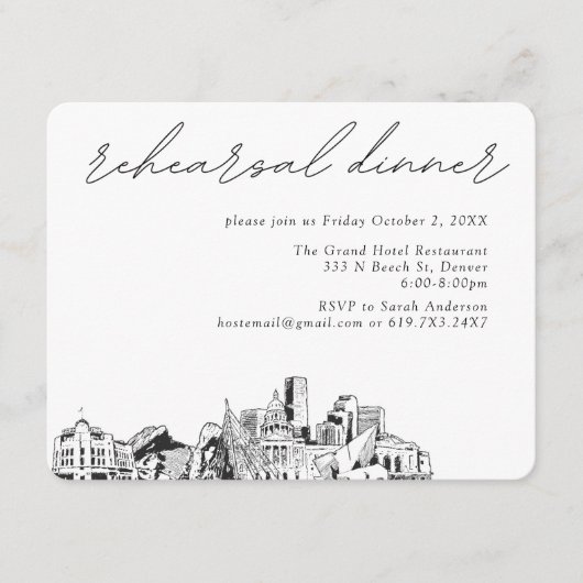 Denver Bruiloft Elegant repetitie diner Informatiekaartje (Voorkant)