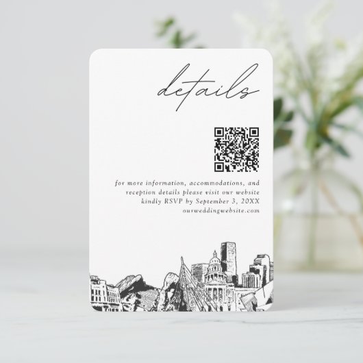 Denver Bruiloft Moderne Details QR Code Informatiekaartje (Staand voorkant)