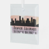 Denver CO City Skyline Latitude en Longitude Glas Ornament (Voorkant links)